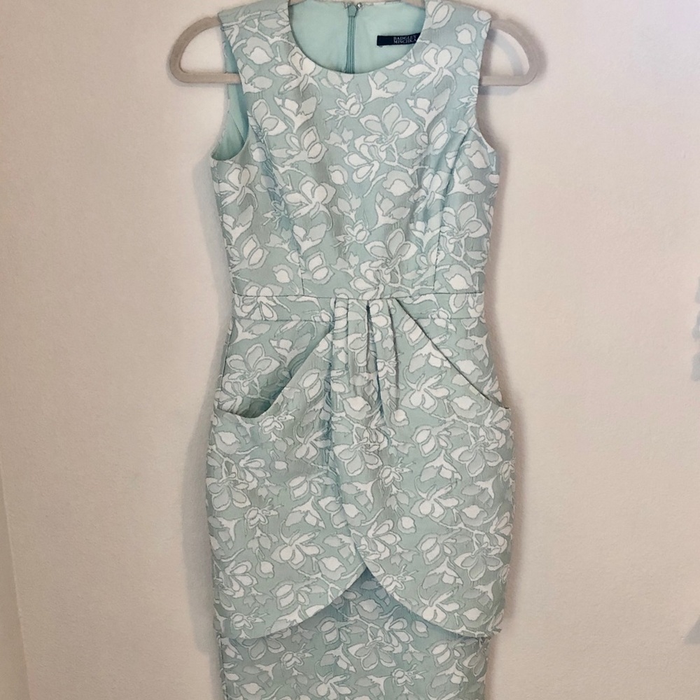 Badgley Mischka Mint Brocade Midi Dress